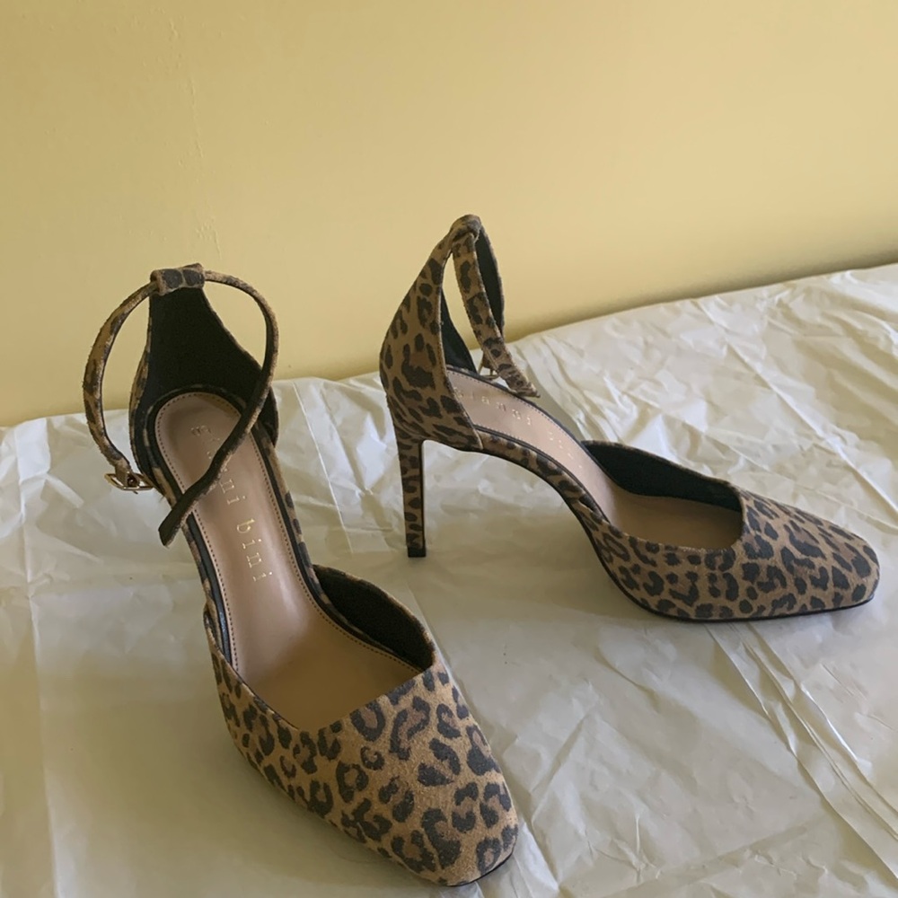 Gianni bini suede leopard ankle strap heels
